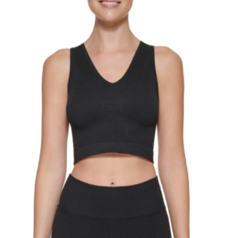 Calvin Klein Performance Women’s Ribbed V-neck Crop Top Black LG NWT